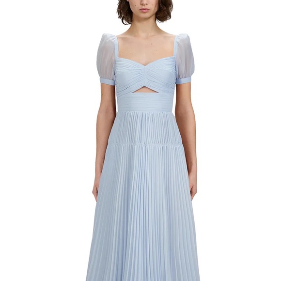 self portrait blue chiffon dress Cult Gaia Hartley Coastal Sleeveless Cut Out Knit Dress
